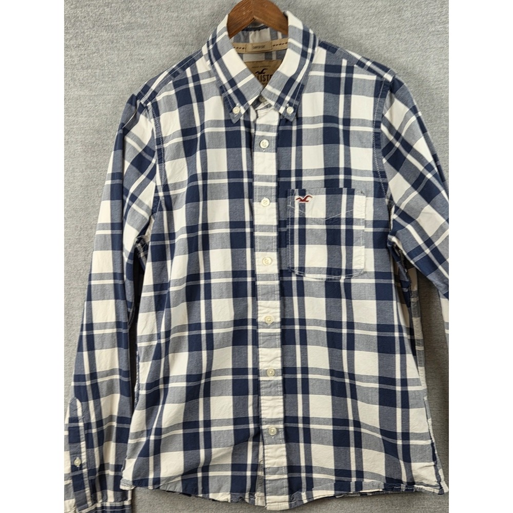 Hollister Surfer Cut Mens L Shirt Blue Check Long Sleeve Retro Y2K Preppy Collar